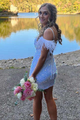 Sparkly Feathered Black Sequined Bodycon Homecoming Dress/Mini Dress