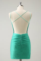 Sparkly Green Beaded Spaghetti Straps Tight Short Homecoming Dress/Mini Dress