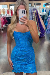 Sparkly Blue Strapless Corset Tight Short Homecoming Dress/Mini Dress