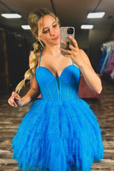 Blue Sparkly A Line Corset Short Homecoming Dress/Mini Dress