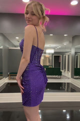 Dark Purple Sparkly Corset Tight Short Homecoming Dress/Mini Dress With Beadings