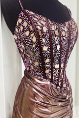 Rose Gold Spaghetti Straps Mirror Tight Short Homecoming Dress/Mini Dress with Beading