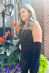 Sparkly Black Beaded Corset Tight Short Homecoming Dress/Mini Dress With Detachable Sleeves