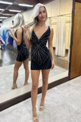 Sparkly Hot Pink Beaded Tight Short Homecoming Dress/Mini Dress
