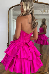Sparkly Fluffy Fuchsia Tight Short Homecoming Dress/Mini Dress with Ruffles