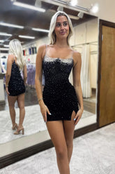 Sparkly Corset Black Tight Short Homecoming Dress/Mini Dress with Beadings