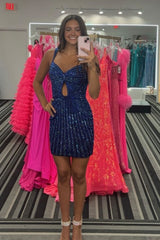 Sparkly Beaded Black Tight Short Homecoming Dress/Mini Dress