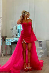 Hot Pink Spaghetti Straps High Low Homecoming Dress/Mini Dress