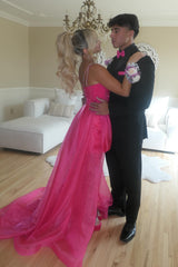 Hot Pink Spaghetti Straps High Low Homecoming Dress/Mini Dress