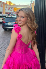Fuchsia Corset Floral Ruffled Short Homecoming Dress/Mini Dress with Lace