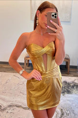 Simple Golden Corset Strapless Tight Short Homecoming Dress/Mini Dress