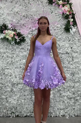 Lavender Floral Spaghetti Straps A-Line Short Homecoming Dress/Mini Dress