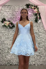 Lavender Floral Spaghetti Straps A-Line Short Homecoming Dress/Mini Dress