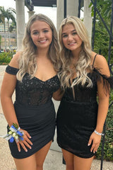 Sparkly Black Cold Shoulder Corset Tight Short Homecoming Dress/Mini Dress