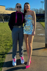 Sparkly Silver Strapless Tight Short Homecoming Dress/Mini Dress with Sequins