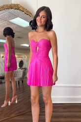 A-Line Fuchsia Strapless Pleated Short Homecoming Dress/Mini Dress