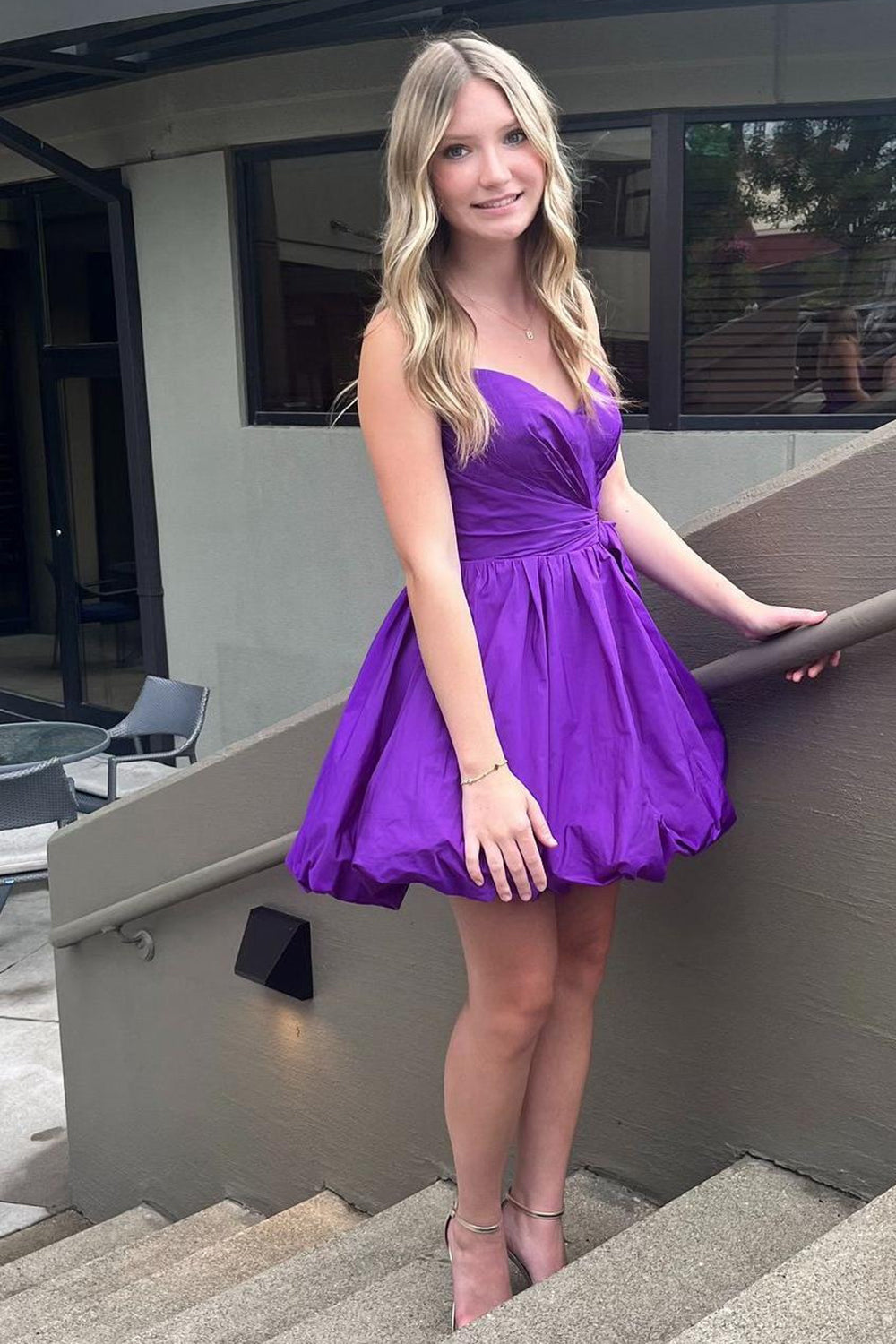 Purple A-Line Strapless Ruched Short Homecoming Dress/Mini Dress