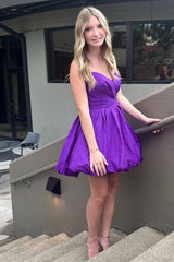 Purple A-Line Strapless Ruched Short Homecoming Dress/Mini Dress