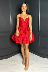 A-Line Red Sweetheart Tiered Corset Short Homecoming Dress/Mini Dress