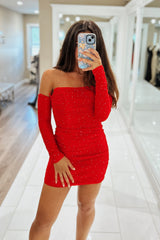 Sparkly Black Strapless Tight Short Homecoming Dress/Mini Dress with Long Sleeves