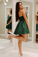 A-Line Dark Green Strapless Short Homecoming Dress/Mini Dress with Bow