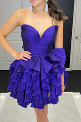 A-Line Royal Blue Sweetheart Short Homecoming Dress/Mini Dress with Ruffles