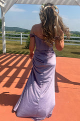 Long Velvet Mermaid Prom Dress in Purple with Off-Shoulder Corset and Slit