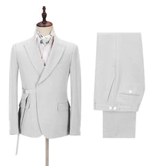 Newest Adjustable Buckle Silver Peaked Lapel Reception Suits for Prom