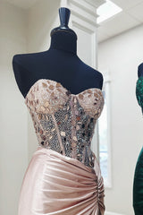 Long Satin Mermaid Prom Dress with Beading in Blush Sweetheart