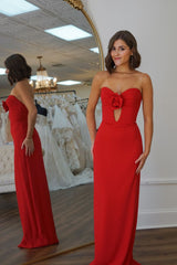 Elegant Red Sweetheart Mermaid Prom Gown in Satin with 3D Floral Detail