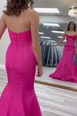 Long Prom Dress in Fuchsia Satin with Sweetheart Mermaid Cut-out Design
