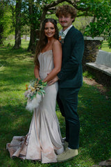 Long Velvet Mermaid Prom Dress in Champagne for Sweethearts