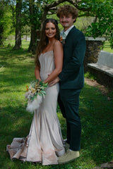 Long Velvet Mermaid Prom Dress in Champagne for Sweethearts