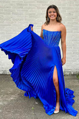 Elegant Black Strapless A-Line Pleated Long Corset Prom Dress Featuring Beading