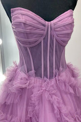 Princess Corset Prom Dress in Taro Purple with Sweatheart Tulle