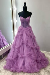 Princess Corset Prom Dress in Taro Purple with Sweatheart Tulle