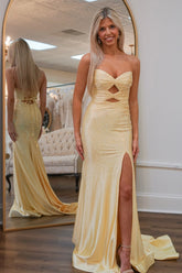 Sweetheart Mermaid Prom Dress with Yellow Glitter and Beaded Cut-out Details