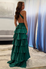 Beaded Emerald Green Prom Dress with Sparkly Corset and Tiered A-Line Slit
