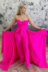 Prom Jumpsuits in Fuchsia with Sweetheart Corset and Bow