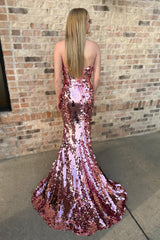 Long Mermaid Prom Dress in Sparkly Rose Gold with Sweetheart Sequins