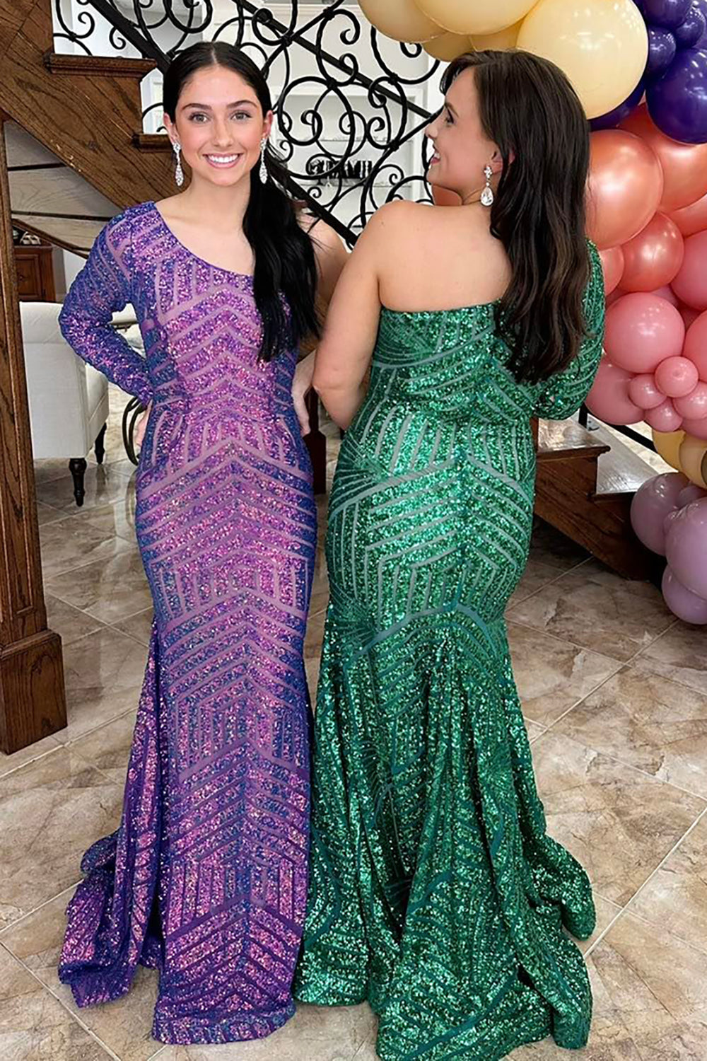 Long Purple Sequin Mermaid Prom Dress with One Shoulder Sparkle