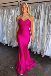Elegant Fuchsia Sweetheart Satin Long Mermaid Prom Gown