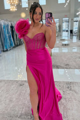 Long One-Shoulder Beaded Corset Prom Dress in Blush with Mermaid Slit