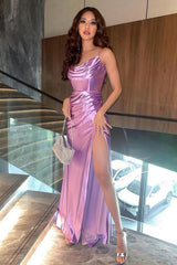 Satin Corset Prom Dress with Lavender Mermaid Silhouette and Spaghetti Straps