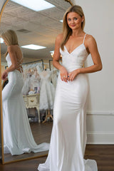 Long Red Prom Dress with Mermaid Silhouette Spaghetti Straps and Beaded Backless Design