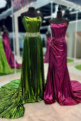 Metallic Green Sweetheart Mermaid Prom Dress with Pleats and Beading