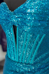 Long Sequin Corset Prom Dress with Slit in Sparkly Orange Sweetheart Mermaid Style