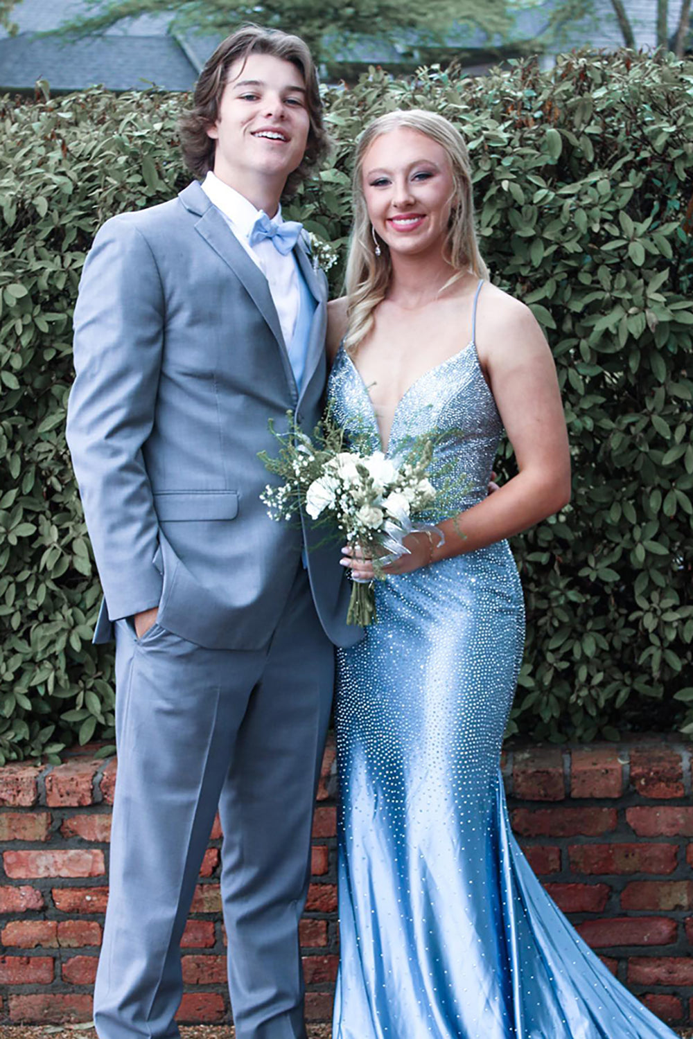 Mermaid Beaded Satin Long Prom Dress with Light Blue Spaghetti Straps