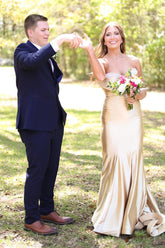 Elegant Gold Sweetheart Mermaid Gown in Satin