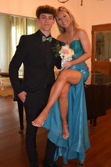 Long Turquoise Satin Mermaid Prom Dress with Sweetheart Neckline and Beading